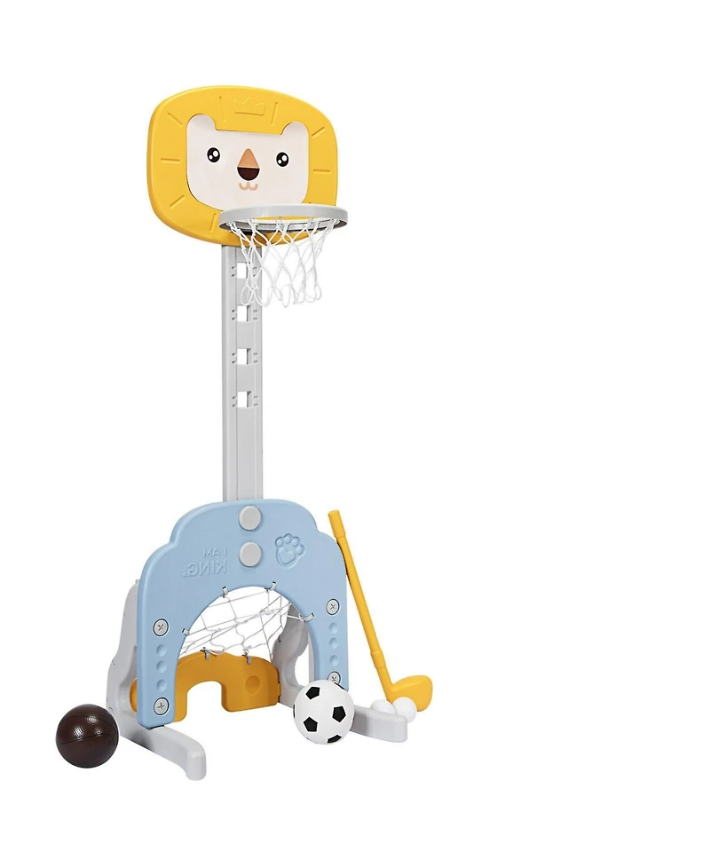 Akiudex 3 in 1 Adjustable Kids Basketball Hoop Set with Soccer and Golf Games