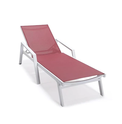 LeisureMod Marlin Patio Chaise Lounge Chair With Armrests in Aluminum Frame