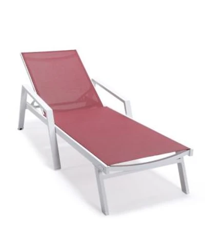 LeisureMod Marlin Patio Chaise Lounge Chair With Armrests in Aluminum Frame