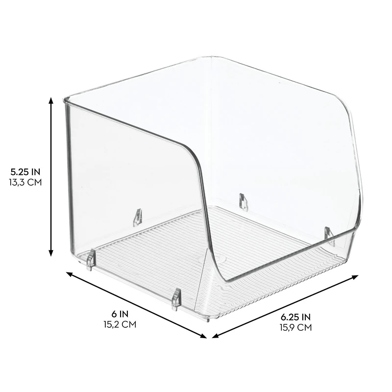 iDesign Stackable Open-Front Storage Bin, Set of 3, Clear, Made in Usa