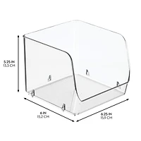 iDesign Stackable Open-Front Storage Bin, Set of 3, Clear, Made in Usa