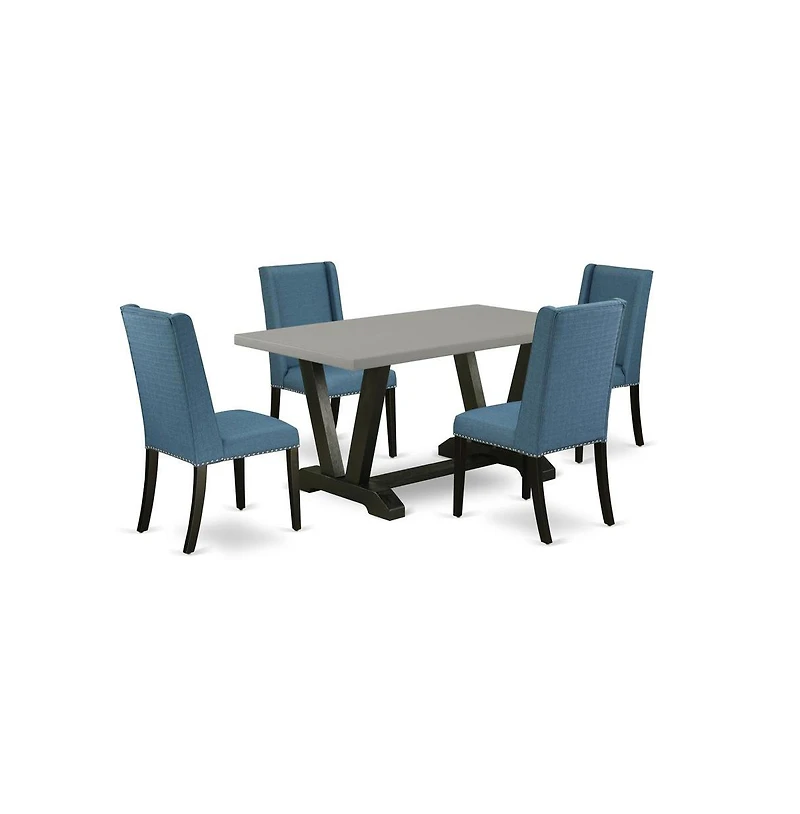 East West Furniture 5-Piece Modern Dinette Set an Excellent Cement Color Dining Room Table Top and 4 Stunning Linen Fabric Kitchen Chairs with Nail He