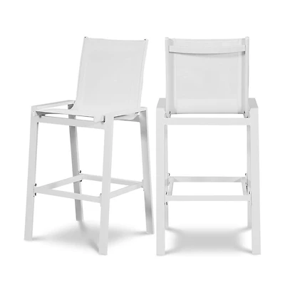 Meridian Furniture Nizuc White Mesh Water Resistant Fabric Outdoor Patio Barstool
