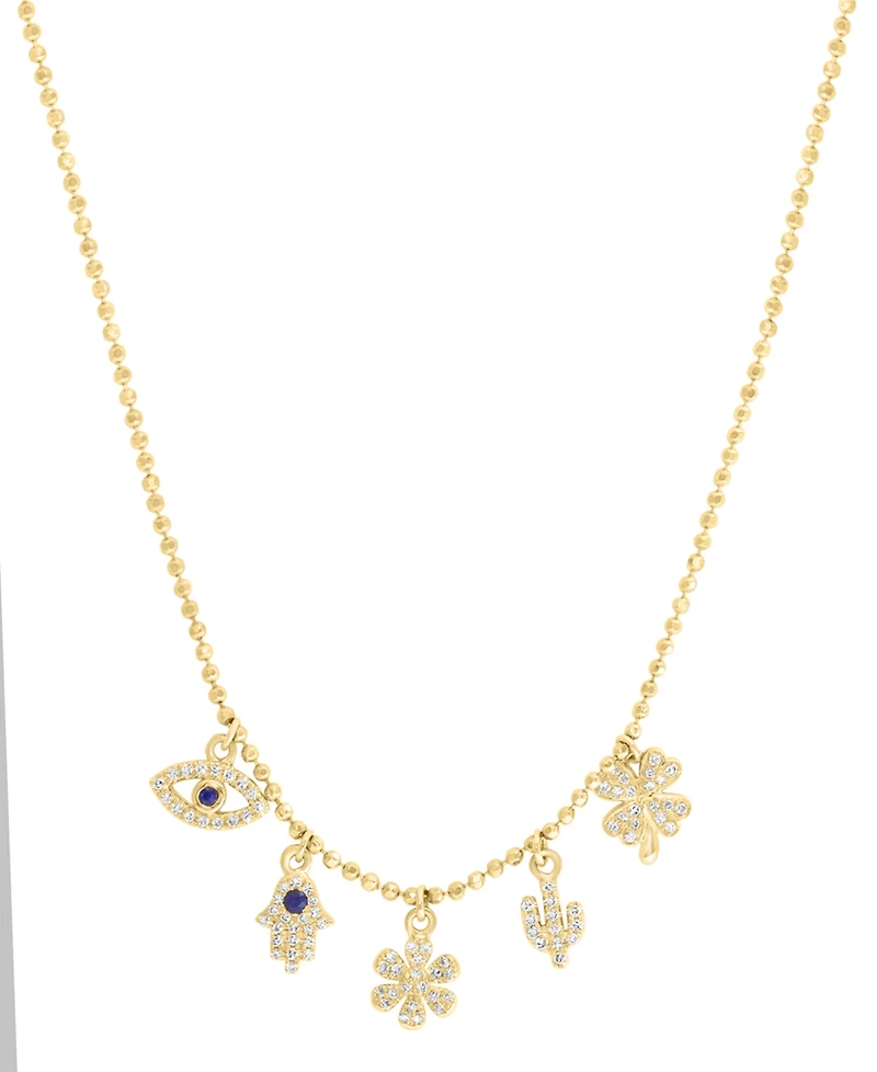 Effy White & Blue Diamond Multiple Charm 18" Pendant Necklace (1/4 ct. t.w.) in 14k Gold