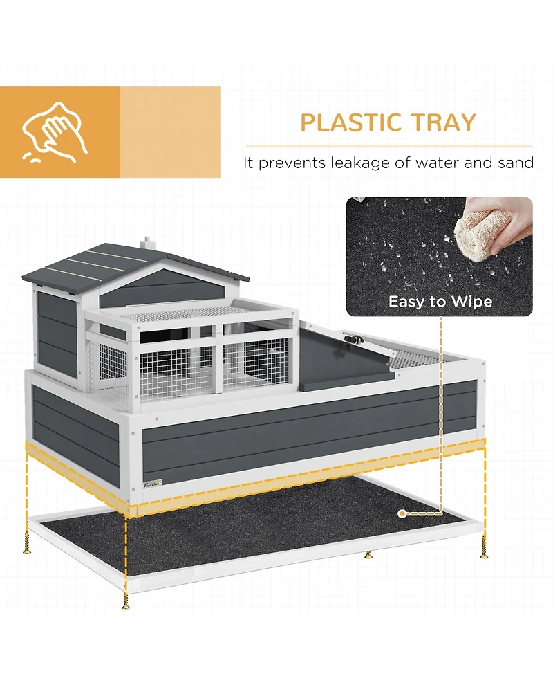 PawHut Wooden Tortoise Habitat, Tortoise Enclosure Reptile Cage w/ Tray