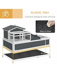 PawHut Wooden Tortoise Habitat, Tortoise Enclosure Reptile Cage w/ Tray