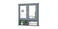 Slickblue Wood Bathroom Wall Cabinet with Mirrored Doors and Interior Storage Shelf
