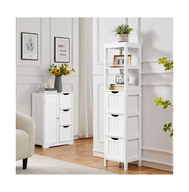 SlickblueBathroom Cabinet Tower with 3 Drawers and 2 Shelves in Wood Finish for Storage