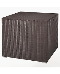 Akiudex 72 Gallon Rattan Outdoor Storage Box with Zippered Liner and Solid Pneumatic Rod