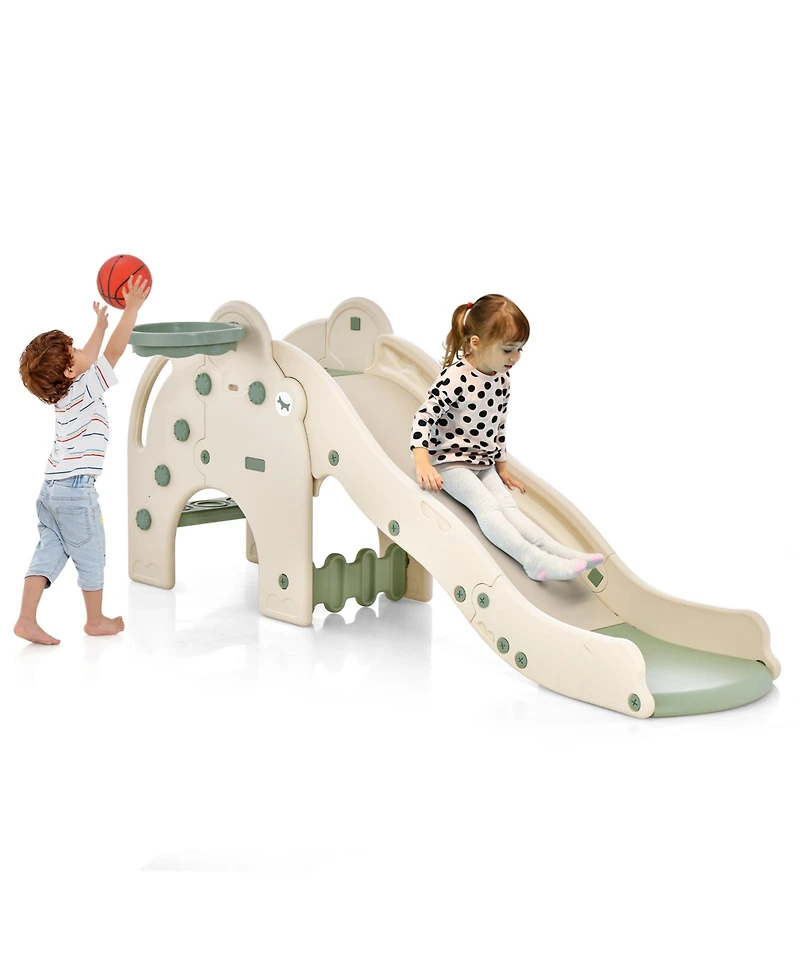 Akiudex 4 in 1 Toddler Slide with Basketball Hoop Tunnel and Easy Climb Steps for Indoor Play