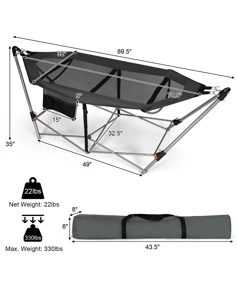 Akiudex Portable Folding Hammock with Hammock Stand