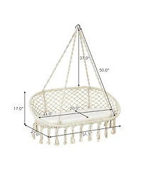 Akiudex 2-Person Hanging Hammock Chair with Cushion Macrame Swing
