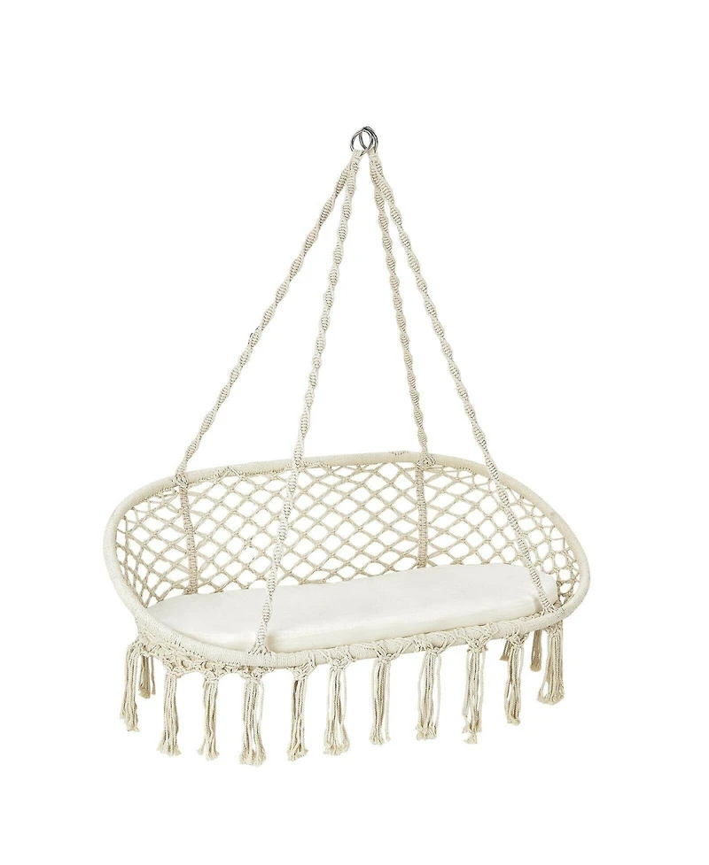 Akiudex 2-Person Hanging Hammock Chair with Cushion Macrame Swing
