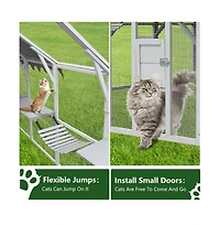 Aostirmotor 110 in. Outdoor Cat House Cat Enclosures with Platforms Upgrade Waterproof Cover in Gray White
