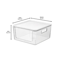 iDesign Stackable Open-Front Bins with Lid, Set of 3, Clear/White