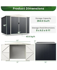Akiudex 7.5x6 Ft Outdoor Metal Storage Shed with Lockable Doors and Sloped Roof