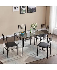 Slickblue Rectangular Glass Dining Table with 4 Chairs, Contemporary 5-Piece Set