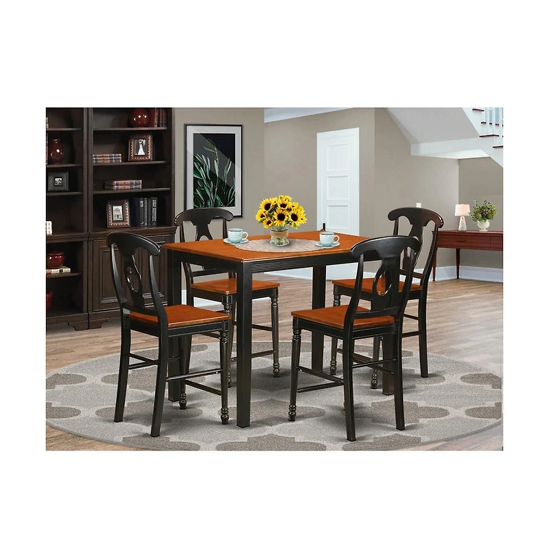 East West Furniture 5 Pc counter height Table and chair set - high top Table and 4 bar stools with backs.