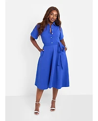 Rebdolls Plus Collared Skater Midi Dress - Blue