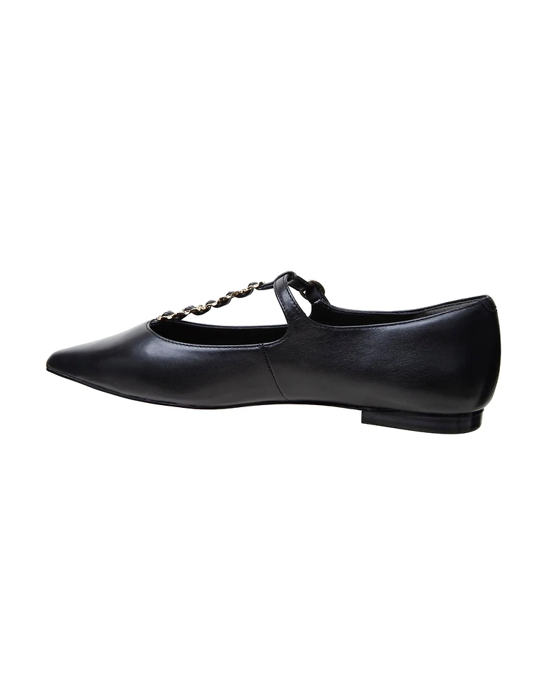 Corinne | Gold Buckle T-Strap Nappa Leather Skimmers