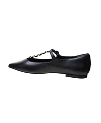Corinne | Gold Buckle T-Strap Nappa Leather Skimmers