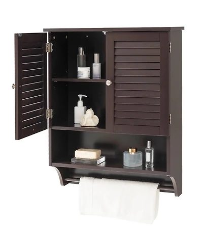 Slickblue Louvered Door Bathroom Medicine Cabinet with Towel Bar and Wall-Mounted Design