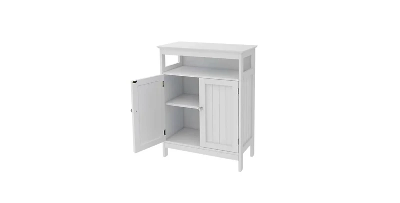 Slickblue 2-Door Bathroom Linen Cabinet with Storage Shelf and Wood Finish for Organization