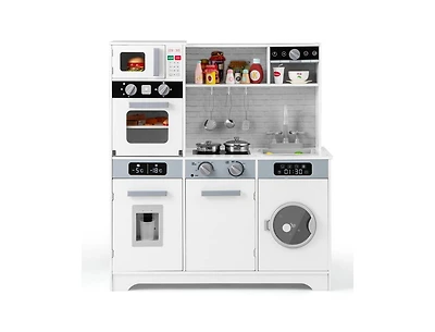 Akiudex Pretend Play Kitchen Wooden Toy Set with Real Lights and Sounds