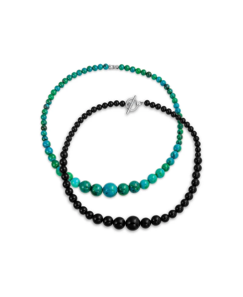 Bling Jewelry Set of 2 Graduated Natural Blue Turquoise Black Onyx Bead Strand Necklace 18 Inch