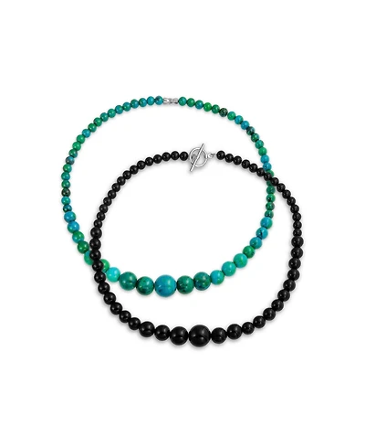 Bling Jewelry Set of 2 Graduated Natural Blue Turquoise Black Onyx Bead Strand Necklace 18 Inch