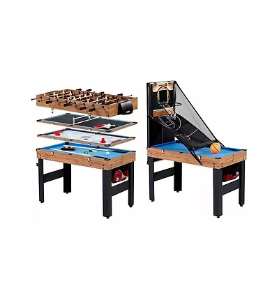 Slickblue 5-in-1 Game Table with Foosball, Pool, Basketball, Ping Pong, and Slide Hockey