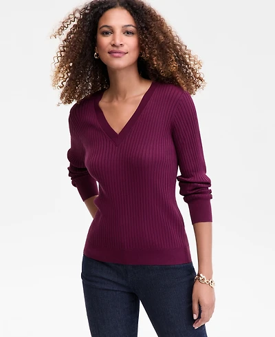 I.n.c. International Concepts Women's Ribbed V-Neck Sweater, Macy's Exclusive