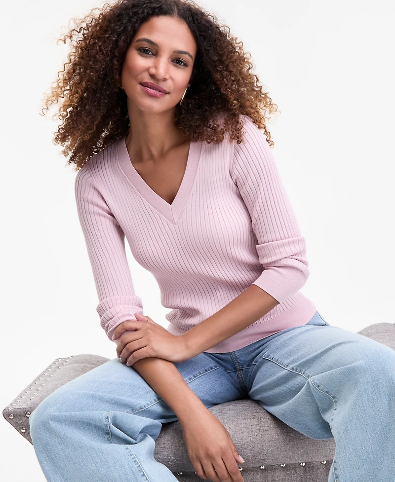 I.n.c. International Concepts Women's Ribbed V-Neck Sweater, Macy's Exclusive