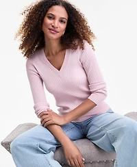 I.n.c. International Concepts Women's Ribbed V-Neck Sweater, Macy's Exclusive