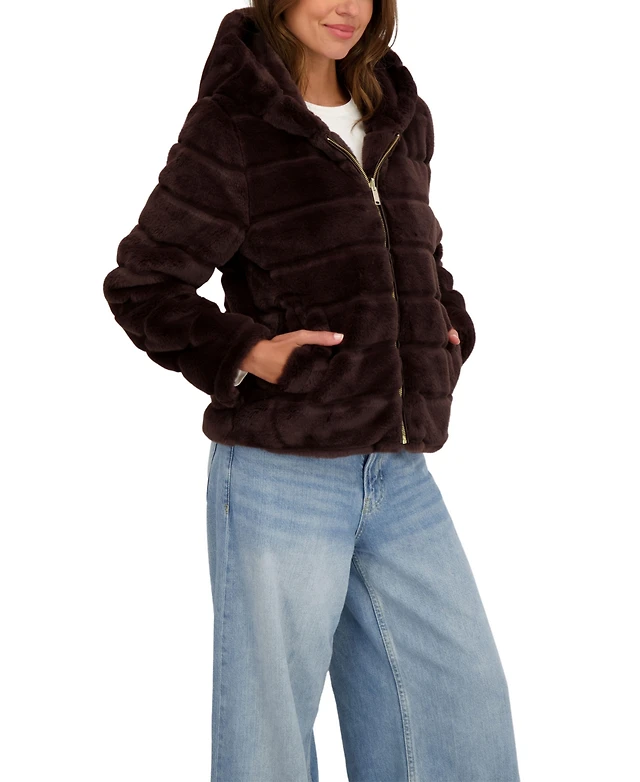 Apparel Sebby Collection Hooded Faux Fur Coat Sebby Collection