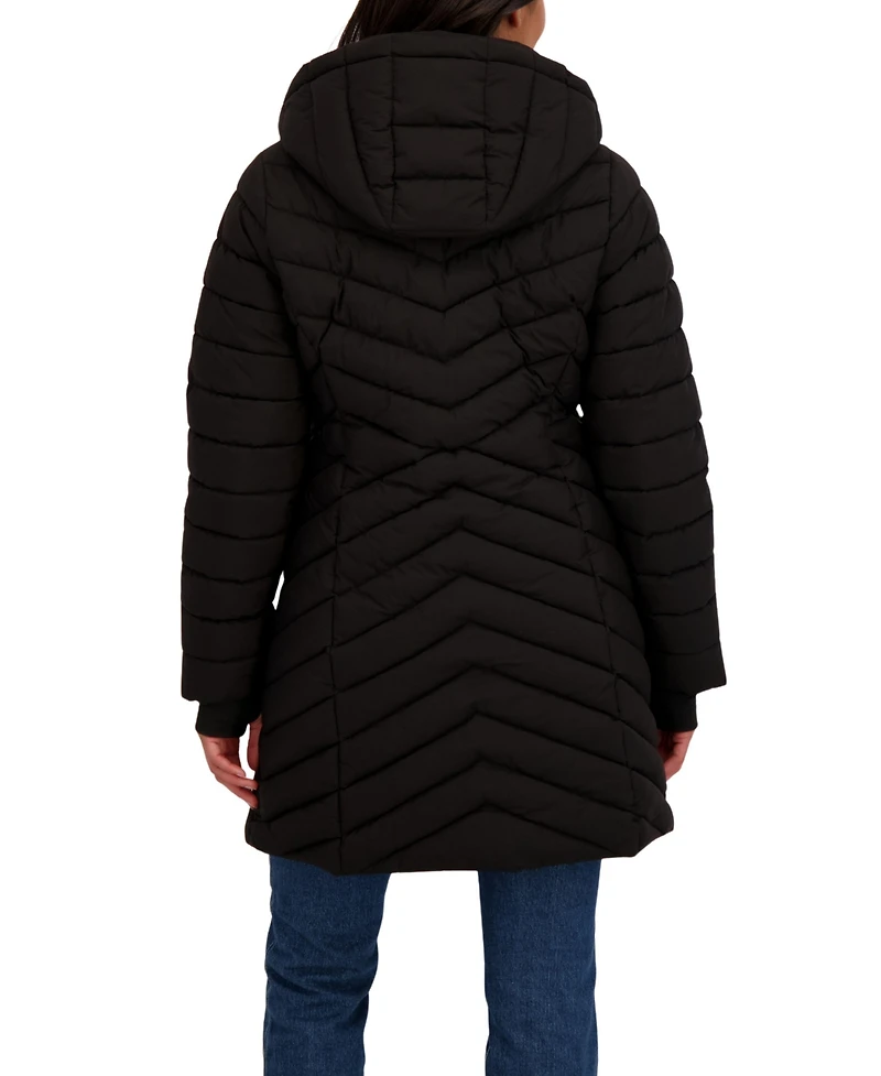 Sebby Collection Women's 3/4 Hooded Stretch Puffer with Bib
