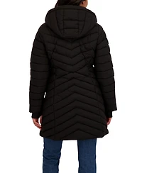 Sebby Collection Women's 3/4 Hooded Stretch Puffer with Bib