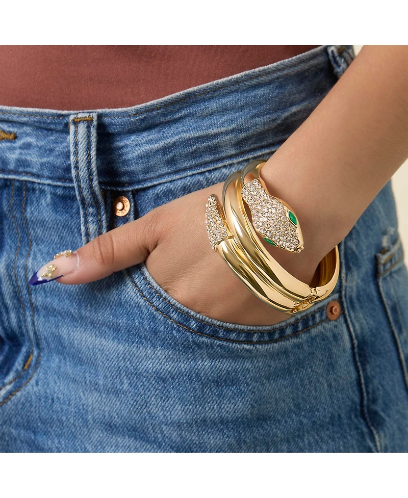 Jessica Simpson Snake Hinge Bracelet in Gold-Tone with Crystal Eyes