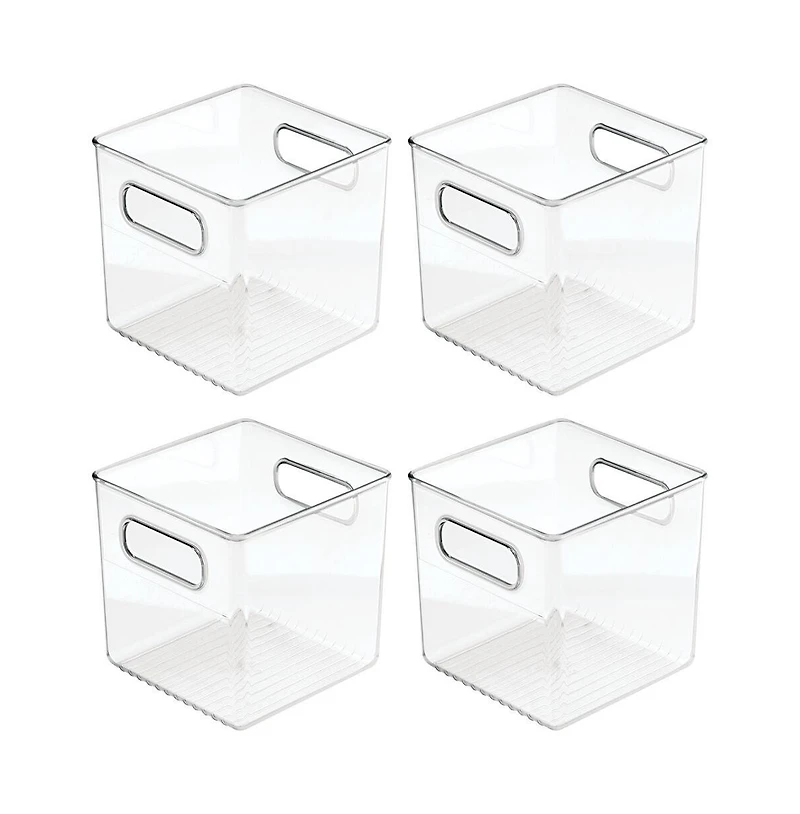 iDesign Cube Storage Bin with Handles for Pantry, Set of 4, Clear, Made in Usa