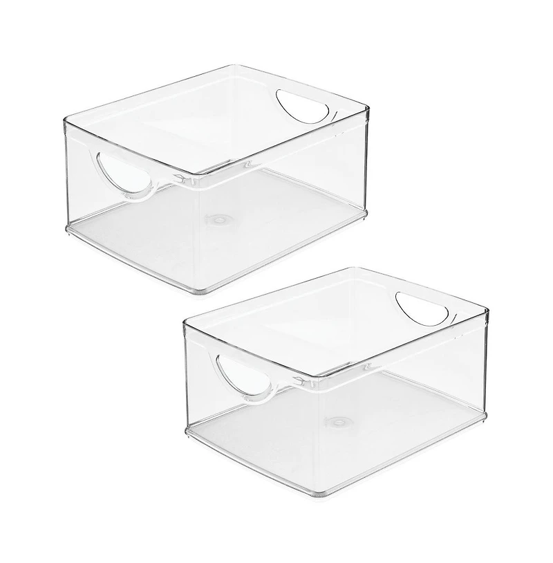 iDesign Stackable Pantry Storage Bin with Handles, Set of 2, Clear