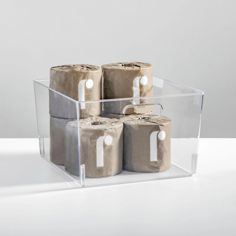 mDesign Plastic Bathroom Storage Organizer Bin with Handles, 8 Pack, Clear