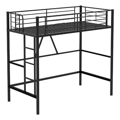 Slickblue Metal Loft Bed Frame with Ladder, Space-Saving Design for Small Bedrooms