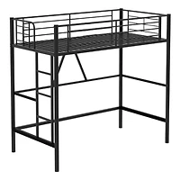 Slickblue Metal Loft Bed Frame with Ladder, Space-Saving Design for Small Bedrooms