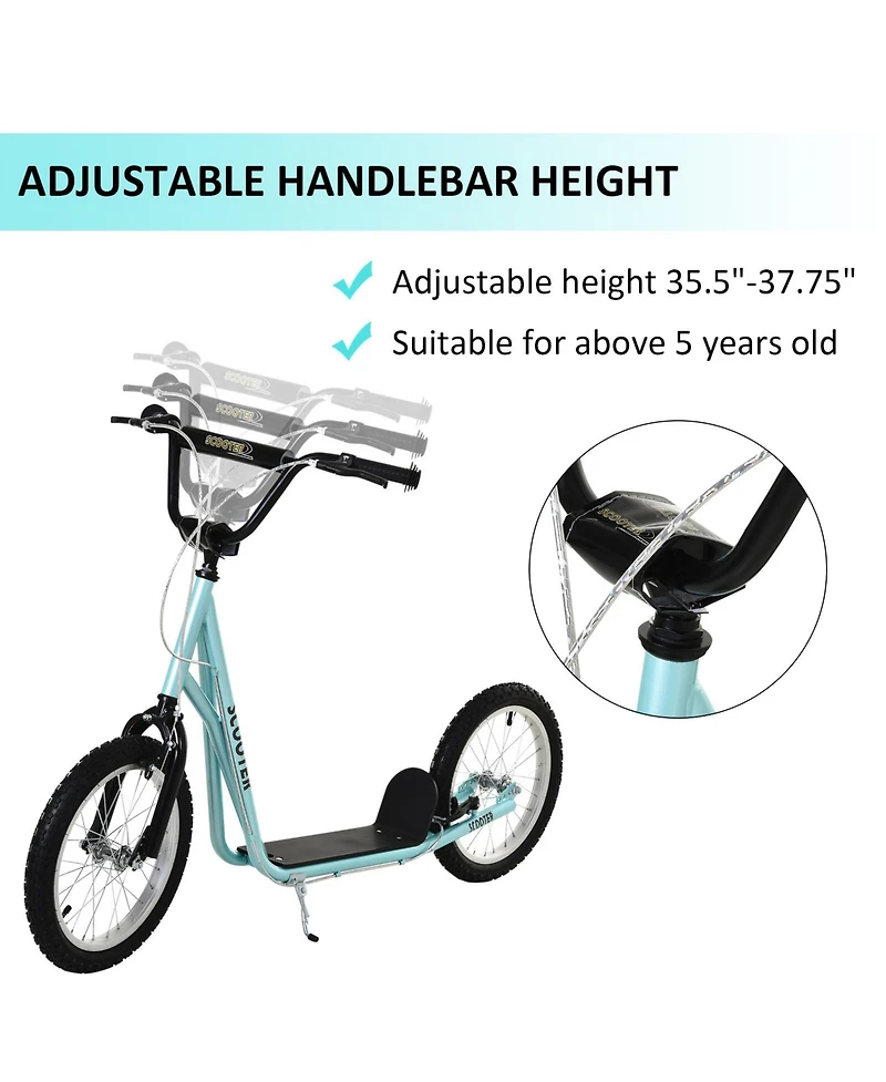 Aosom Kids Scooter Height Adjustable Inflatable Tires Ride On Toy For 5+