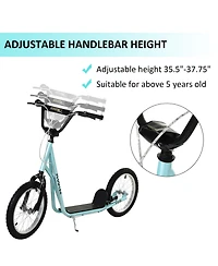 Aosom Kids Scooter Height Adjustable Inflatable Tires Ride On Toy For 5+