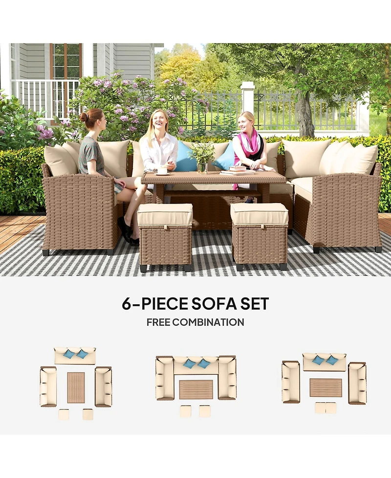 Outsunny Patio Furniture Sectional Sofa w/ Ottomans & Table,