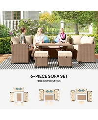 Outsunny Patio Furniture Sectional Sofa w/ Ottomans & Table,