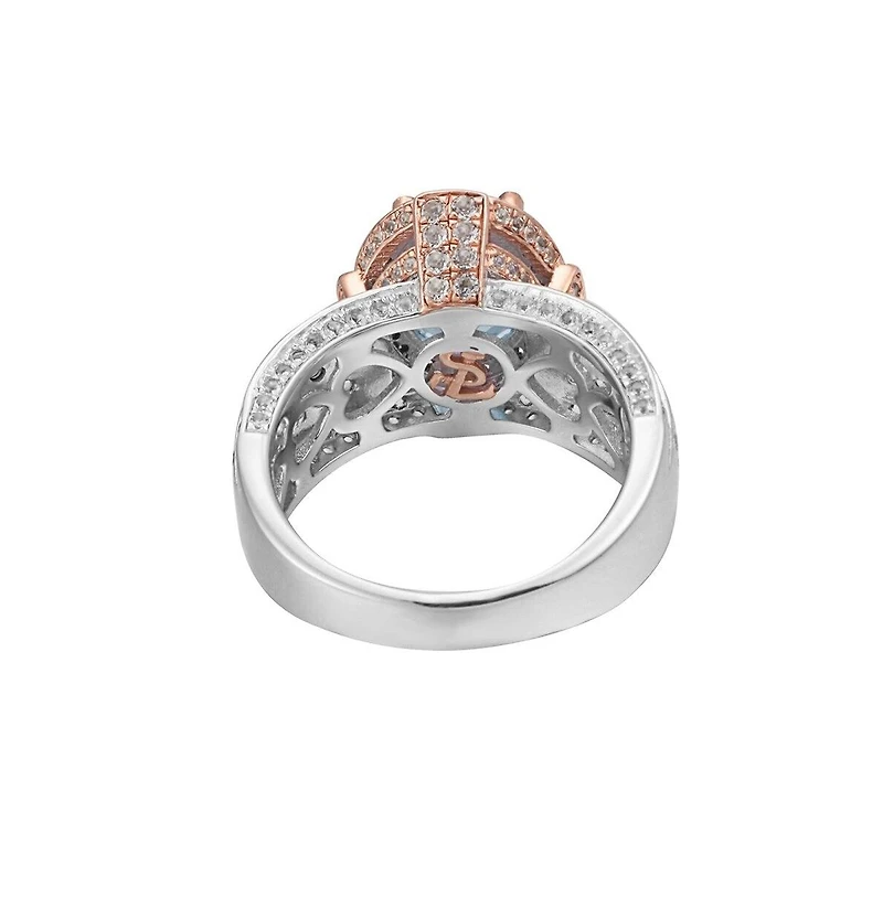 Suzy Levian New York Two-Tone Sterling Silver Oval Cut Center Topaz Cocktail Milano Ring
