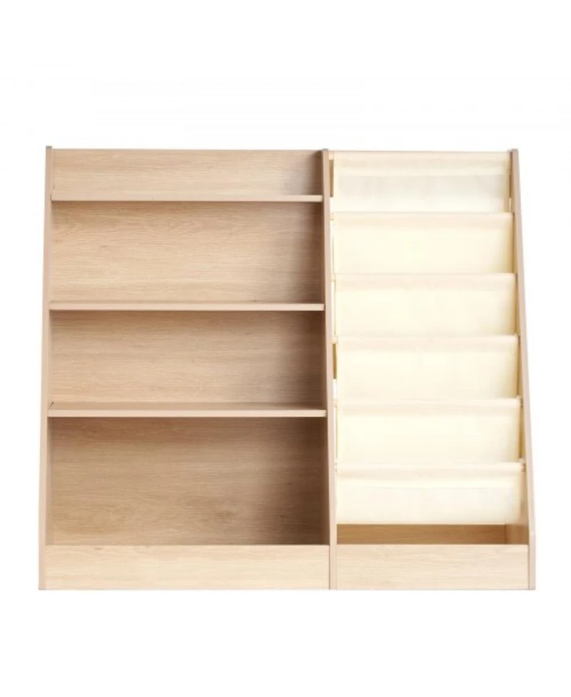 4-Tier Wooden Kids Bookshelf with 6-Layer Sling Rack for Books and Toy Storage