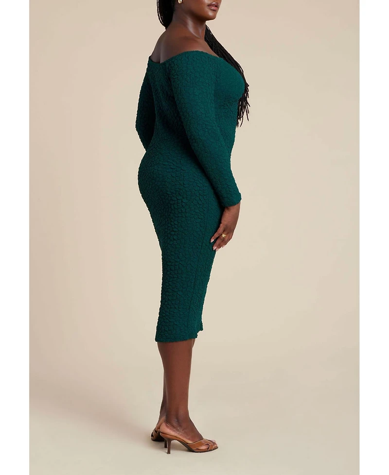 Eloquii Women's Plus Off Shoulder Textured Dress